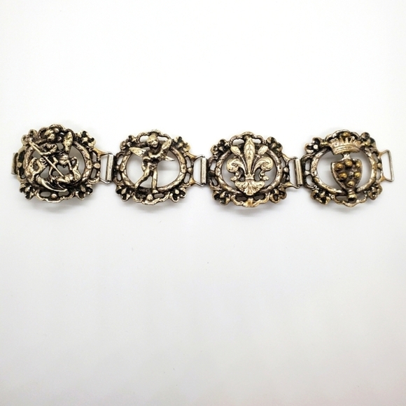 Vintage Bracelet with Cherub and Fleur De Lis - Picture 1 of 6